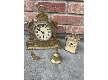 2 Clocks, Brass Bell & Brass  & Escutcheon