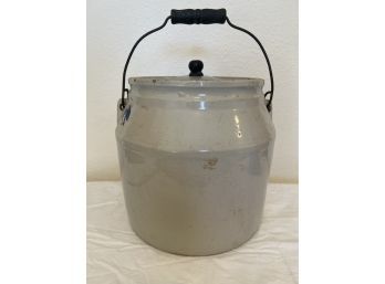 Large Handled Stoneware Crock Jar With Lid