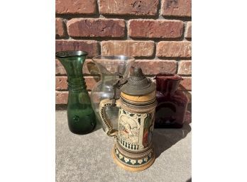 Lot Of Glassware Incl Vase And Beer Stein