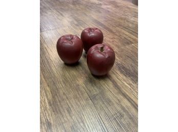 3 Vintage Red Wooden Apples Carved Fall Decor Apples