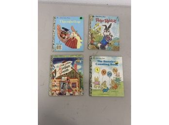 Lot Of 4 Little Golden Books   Peter Rabbits, Mother Goose, Thumbelina