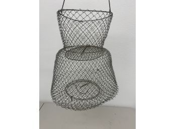 Vintage Hanging Collapsible Metal Wire Mesh 2 Tier Minnow Basket