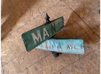 Vintage Embossed Street Sign With Cast Iron Finial, Main & Pulliam