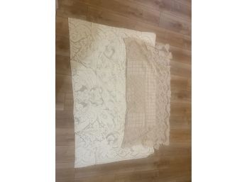 Lot Of 2  Lace Crochet Style Table Cloths Ivory And White