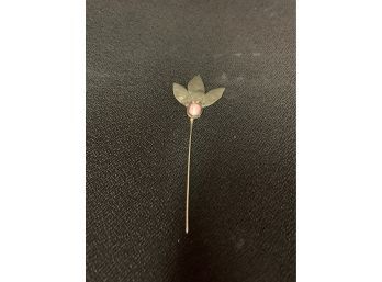 Metal Leaf Pin With Pink Stone Approx 6'