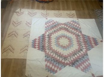 Two Old Well Worn & Well Loved Quilts Tree Of Life And Lone Star