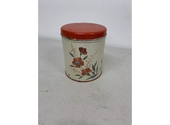 Antique Colorware Vintage Metal Red Flower Container  Tin Canister