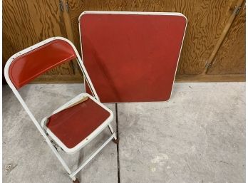 Red Vinyl Childs Folding Table  Set  With  Two Folding  Chairs