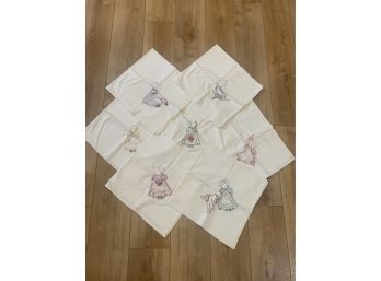 7 Vintage Hand Embroidered Flour Sack Days Of The Week Dish Towels Girl With Bonnet