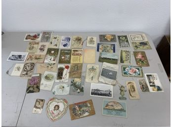 Large Lot Of Antique Postcards, Die Cut And Paper Emphera