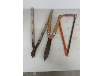 Garden Tools Incl Wood Handled Trimmers And Saw