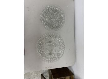 Lot Of 2 Pressed Glass Serving Platters
