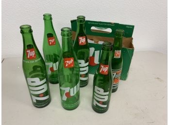 Lot Of 6 Vintage 7 UP Glass Soda Bottles