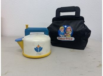 1980s Fisher Price Medical Kit Doctor Nurse Hospital Toy Bag & Tea Kettle