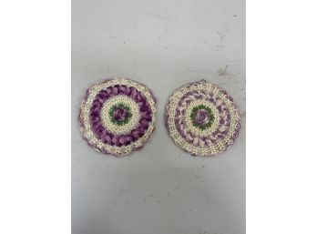 Lot Of  2 Purple Handmade Doilies Potholders