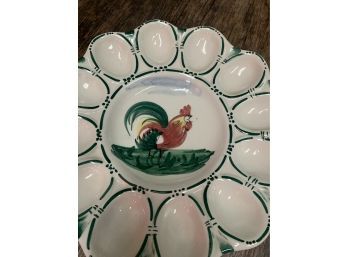 Vintage Hand Painted Deviled Egg Rooster Chicken Plate Dish Made In Italy MCM