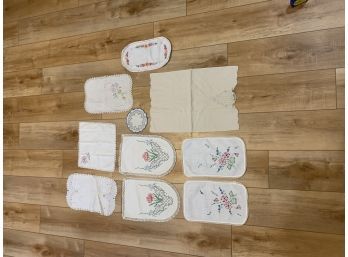 Lot Of Hand Stitched Embroidery Linens Dresser Scarves
