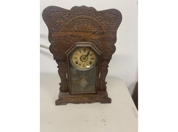 Rare Antique 19th Century Sessions Victorian Oak Gingerbread Parlor Mantel Shelf Clock Works W Key
