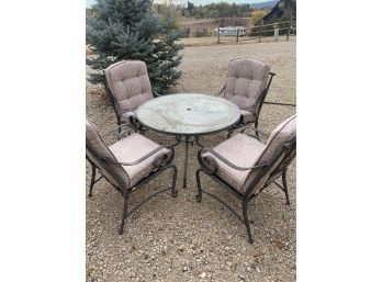 Glass Patio Table And 4 Chairs With Snap Cushions