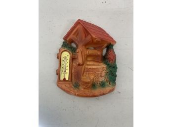 Vintage Chalkware Wishing Well Thermometer Miller Studios 1966 Wall Hanging
