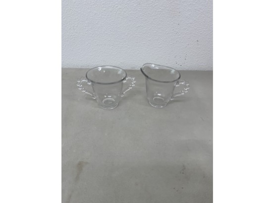 Vintage Glass Imperial Candlewick Footed Creamer And Sugar Set Clear Depression Glass