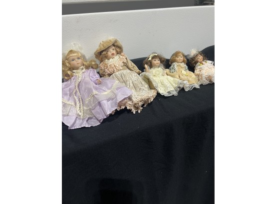 Lot Of 5 Porcelain Dolls In Fancy Dress