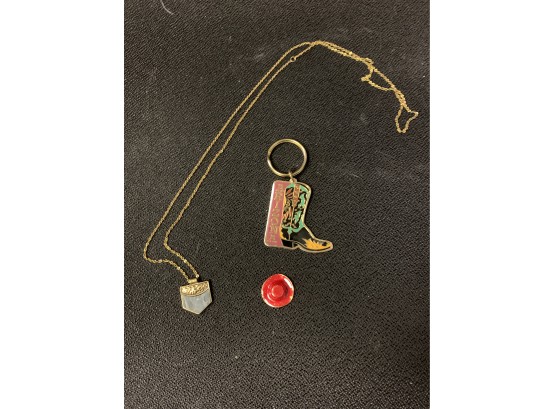 Long Gold Tone Necklace, Charm & Keychain