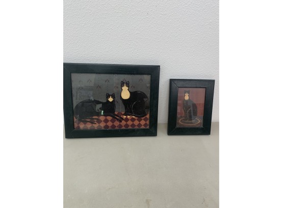 Two Warren Kimble Cat Frame Black  Prints