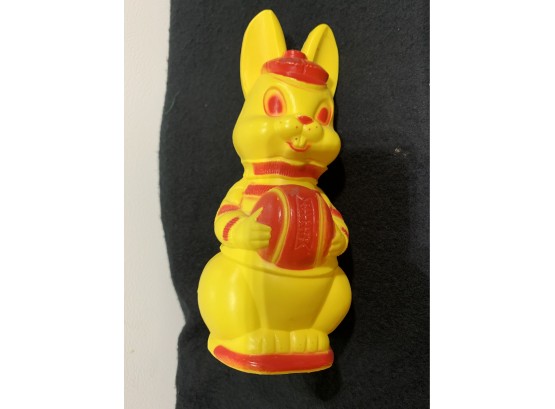 Vintage Yellow Plastic Blow Mold Easter Bunny Rabbit Coin Money Bank