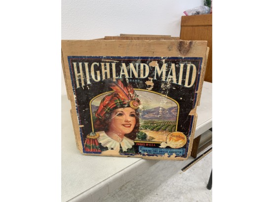 Highland San Bernardino Scottish Maid Orange Citrus Fruit Crate  Sunkist Wood Crate