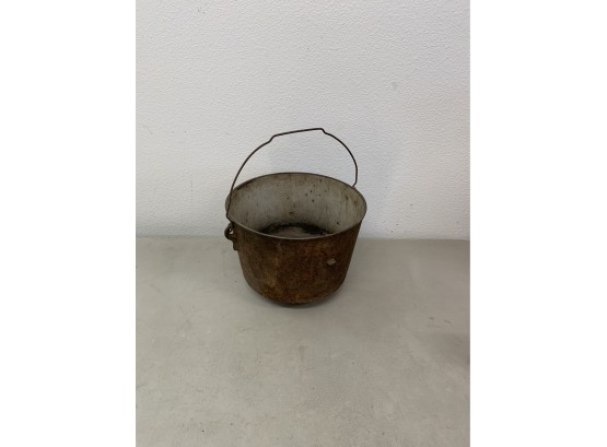 Primitive Vintage Footed Cast Iron Kettle With Handle