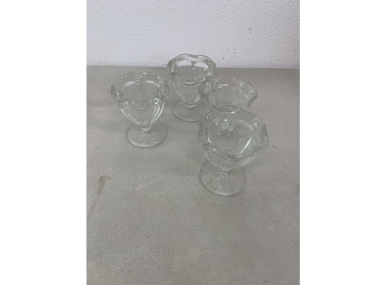 4 Glass Anchor Hocking Ice Cream Sundae Dishes Vintage Low Sherbet Old Fashioned Soda Fountain Glassware