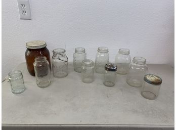 Lot Of Vintage Glass Canning Jars Ball, Atlas , Mason Etc