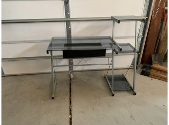 Glass Computer Desk With Drawer And Shelves