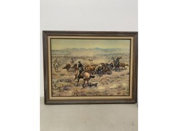 Framed Round Up Charles M. Russell Western Art Cowboy Art Print Montana 1913