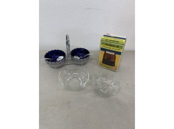 Misc Kitchen Lot Cobalt Glass, Crystal Bowls