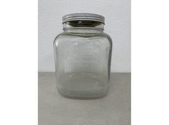 Vintage  1 Gallon Hoosier Glass Kitchen Jar Ribbed Sides
