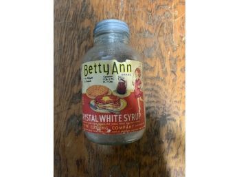 Betty Ann White Syrup Glass Jar Great Graphics With Little Girl Jumping Rope