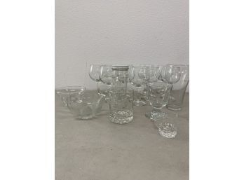 Clear Glass Lot Incl  10 Wine Glass, Bottle, Drinking Glasses Etc
