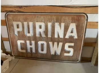 Vintage Purina Chows LARGE (47x70)  Embossed Advertising Sign Feed Seed Metal Sign