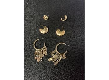 Lot Of 3 Goldtone Earrings, Post Style