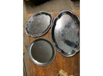 Set Of 4 Vintage INTERPUR Metal Serving Tray W/Etched Design Made In Hong Kong
