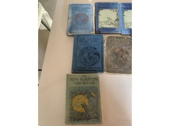 Lot Of 8 Vintage School Readers Hard Back Books From The 1920s Great Graphics