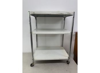 Vintage Retro Cosco White Metal Kitchen Rolling Cart 3 Tiers White Bar Cart