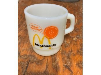 Vintage Fire King Anchor Hocking Milk Glass Good Morning McDonalds Coffee Mug D Handle