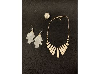 White Jewelry Lot Necklace, Charm Earrings