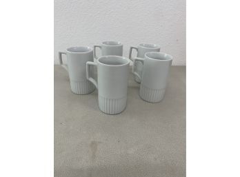 Lot Of 5 Vintage White Coffee /tea Mug With Textured Bases Could Be Hot Toddy Mugs
