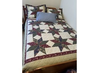 Blue Floral Quilted Bedspread And Pillow Set
