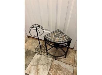 Corner Mosaic Plant Stand With Metal Base  And Metal Hat Holder