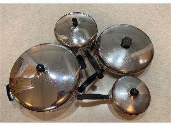 FARBERWARE Aluminum Clad Stainless Steel Cookware 8 Pieces Pot Lot USA